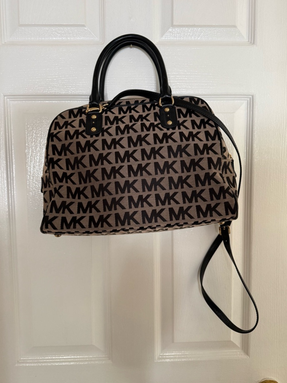 Michael Kors Brown and Black MK Logo Satchel with Gold Accent - Picture 3 of 9